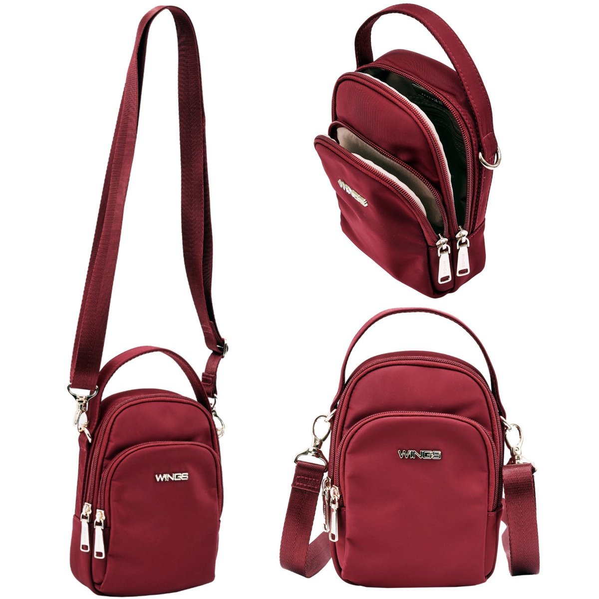 Plecak damski WINGS ROSELLA mały crossbody miejski podróżny nylon 1 l regulowany odpinany pasek kieszeń frontowa