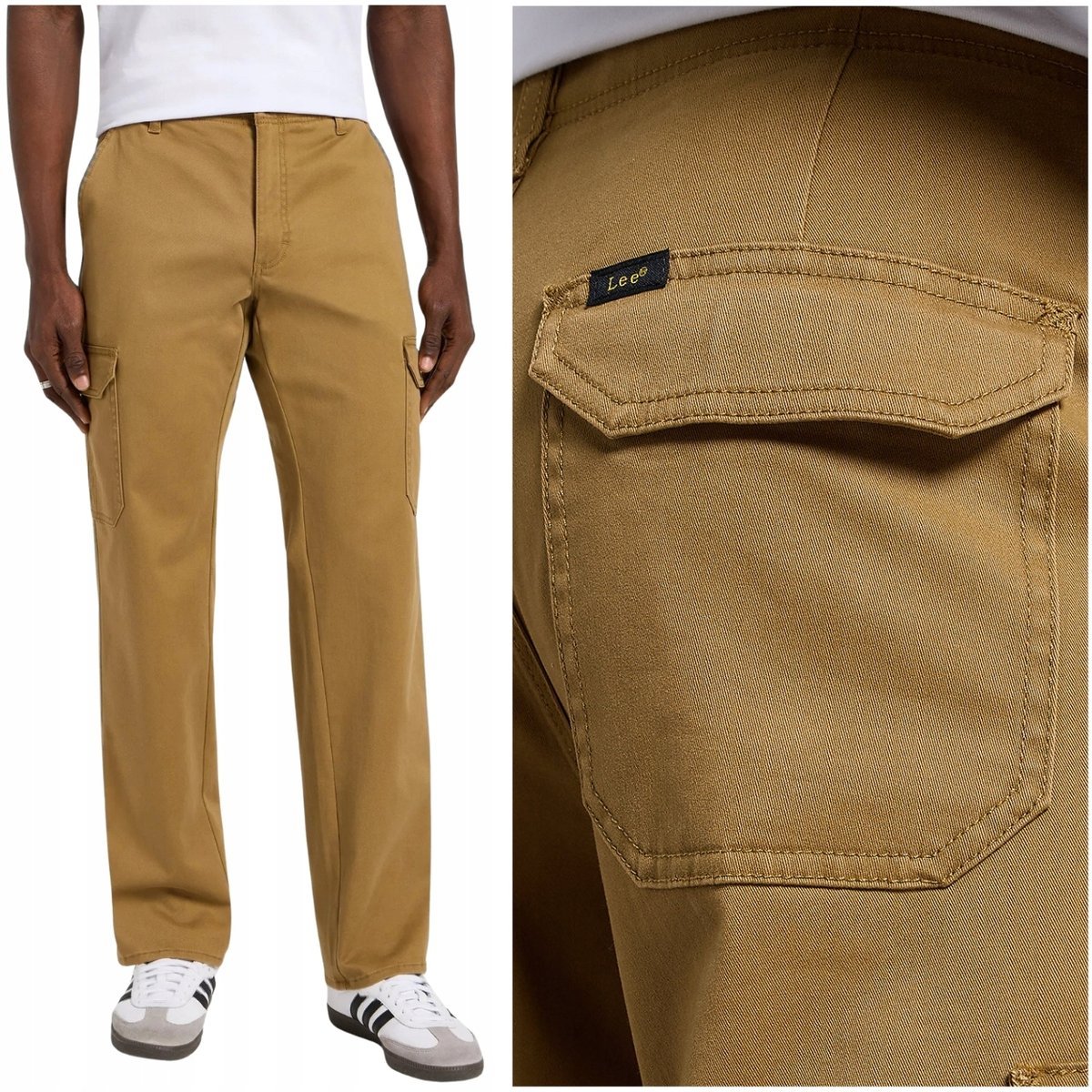 Lee STRAIGHT CARGO MVP Acorn Extreme Motion luźne beżowe bojówki W34 L32