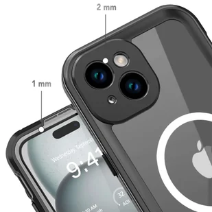 Etui do iPhone 15 wodoodporne Mag Safe Case pancerne wodoszczelne obudowa czarno-szare - Etui i futerały do telefonów - miniaturka - grafika 13