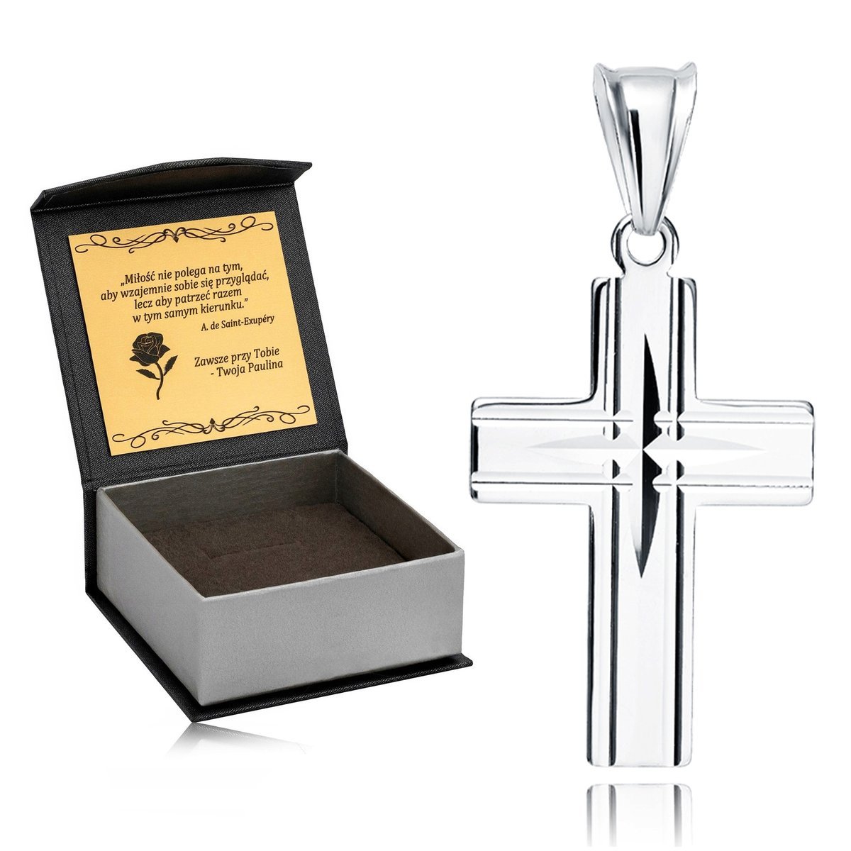 PIĘKNY SREBRNY KRZYŻYK KOMUNIJNY RODOWANY KRZYŻ 925 PAMIĄTKA BIERZMOWANIA