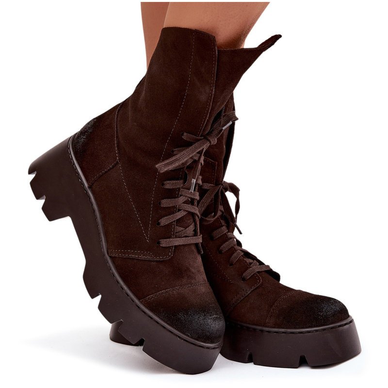 Botki Workery Damskie Z Naturalnego Zamszu Zazoo 976 Czekoladowe-40