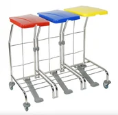 Wózki serwisowe - Euro Zibi Stelaż do segregacji odpadów 3 x 70 l - Chromowany, Otwierana pedałem - miniaturka - grafika 1