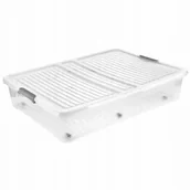 Pojemniki przemysłowe - Box with lid on wheels underbed box Leo 77x58x16 cm 53L transparent - miniaturka - grafika 1