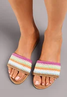 Klapki i japonki damskie - Wielokolorowe Klapki na Płaskiej Podeszwie z Ozdobną Plecionką na Pasku Caelinn - miniaturka - grafika 1