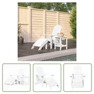 Fotele i krzesła ogrodowe - The Living Store Krzesło Adirondack z podnóżkiem i stolikiem - HDPE - białe - Krzesło Ogrodowe - miniaturka - grafika 1
