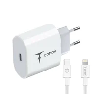 Ładowarki do telefonów - ŁAD SIEC T-PHOX ISPEED 20W + KABEL USB-C/LIGHTNING WHITE - miniaturka - grafika 1