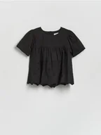 Bluzki dla dziewczynek - Reserved - Bluzka z ażurowym dołem - czarny - miniaturka - grafika 1
