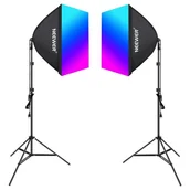 Lampy studyjne - Zestaw studyjny Neewer NK800 dwa softboxy + żarówki RGB 24W 2700-6500K + statywy + wrota Neewer - miniaturka - grafika 1