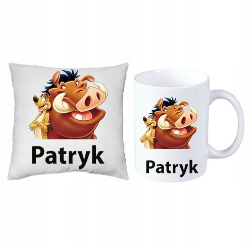 Król Lew Timon i Pumba ZESTAW PODUSZKA +KUBEK+IMIĘ