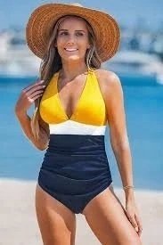 CUPSHE Jednoczęściowy strój kąpielowy z głębokim dekoltem blok kolorów