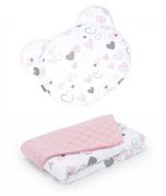 Koce i narzuty dla dzieci - MAMO-TATO Kocyk dla niemowląt z poduszką MIŚ - Pastelowe serduszka / różany - miniaturka - grafika 1