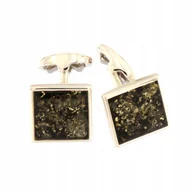 Spinki do mankietów i krawatów - Spinki do mankietów srebrne męskie do koszuli z bursztynem prezent - miniaturka - grafika 1