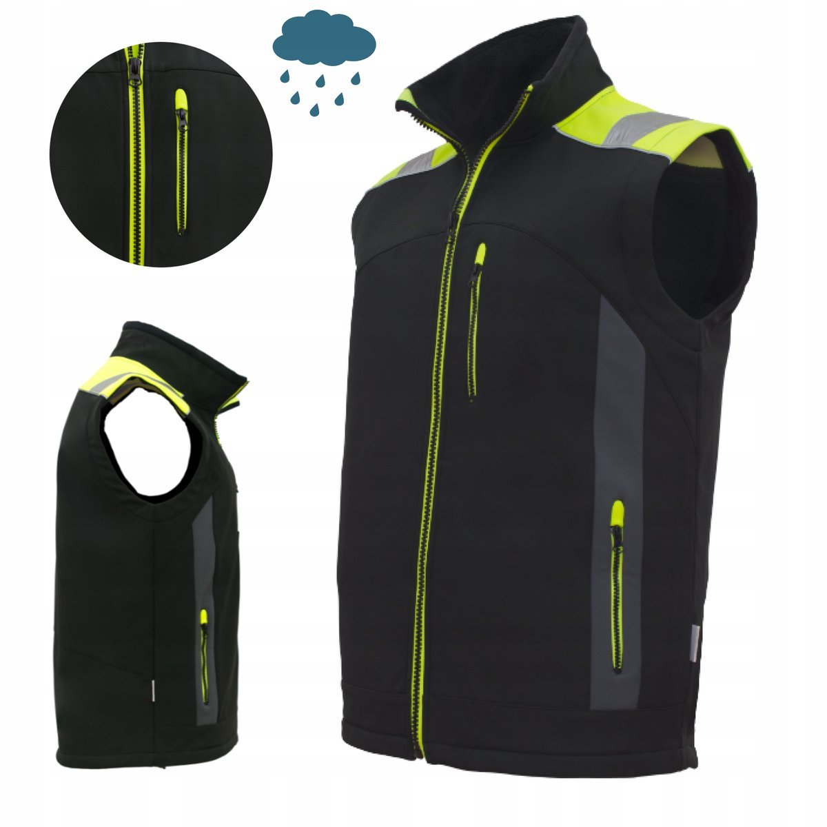Bezrękawnik roboczy męski SOFTSHELL wodoodporny kamizelka odblaskowa bhp L