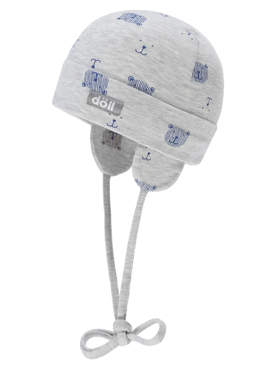 Dziecięca czapka z wiązaniem misie szara Doll r.49