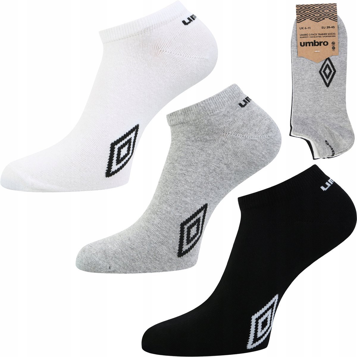 UMBRO SNEAKER skarpety bawełniane sportowe STOPKI 3-PAK - 39-42