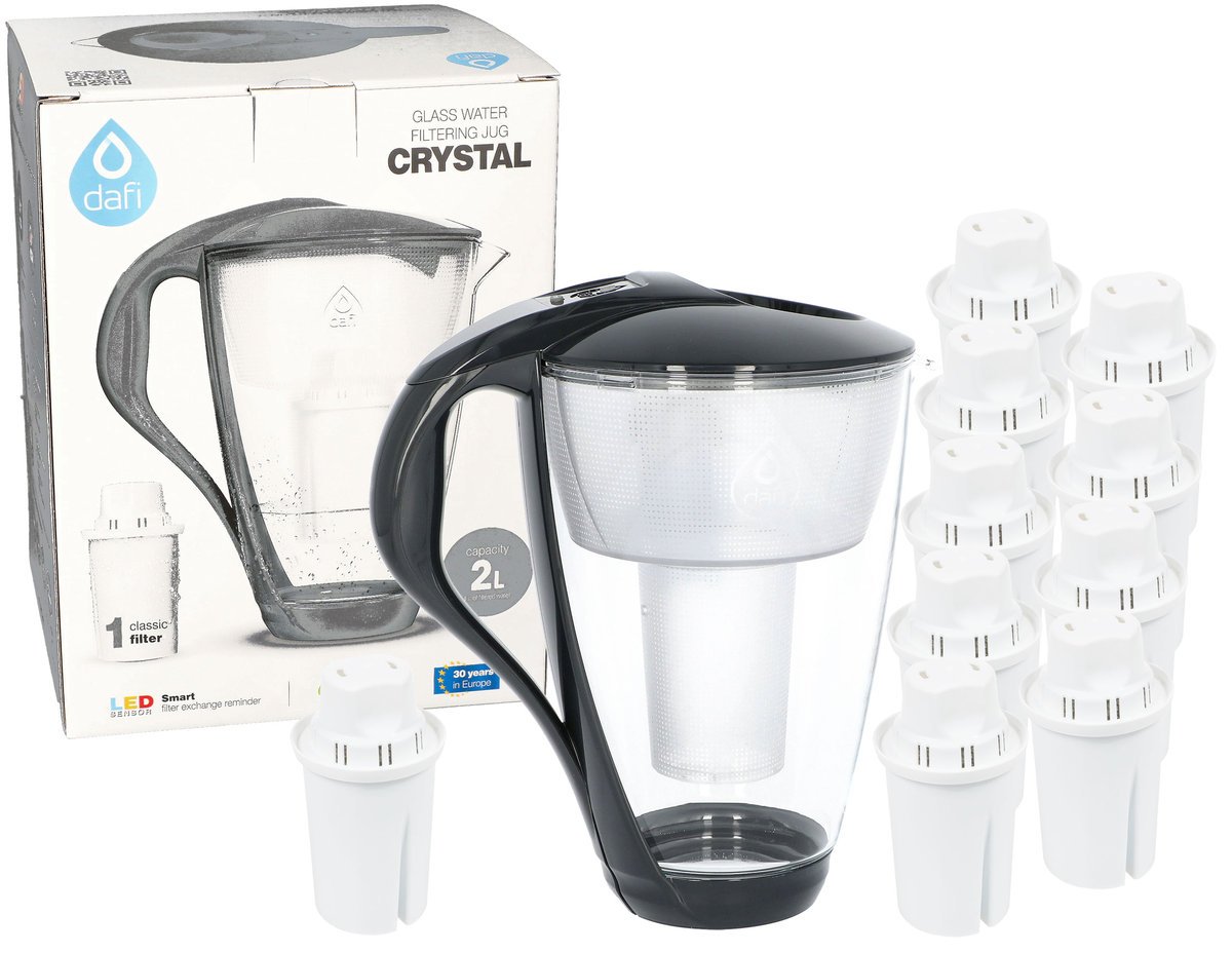 DDzbanek filtrujący szklany Dafi Crystal CZARNY/GRAFIT + 10x filtr wkład filtrujący