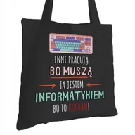 Torby i wózki na zakupy - Torba Bawełniana dla Informatyka Czarna Prezent ekologiczna Trwały Nadruk - miniaturka - grafika 1