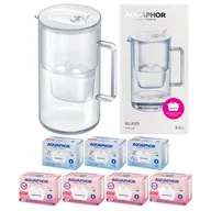 Dzbanki filtrujące - Dzbanek filtrujący szklany Aquaphor Glass biały +7 filtrów Maxfor (4Mg + 3) - miniaturka - grafika 1