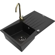 Zlewozmywaki z baterią - Mexen Cesar zlewozmywak granitowy 1-komorowy z ociekaczem i baterią kuchenną Telma, czarny - miniaturka - grafika 1