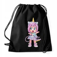 Plecaki worki - WOREK PLECAK CZARNY Bawełniany Na Prezent Laleczki KOOKYLOOSE CORA WZORY - miniaturka - grafika 1