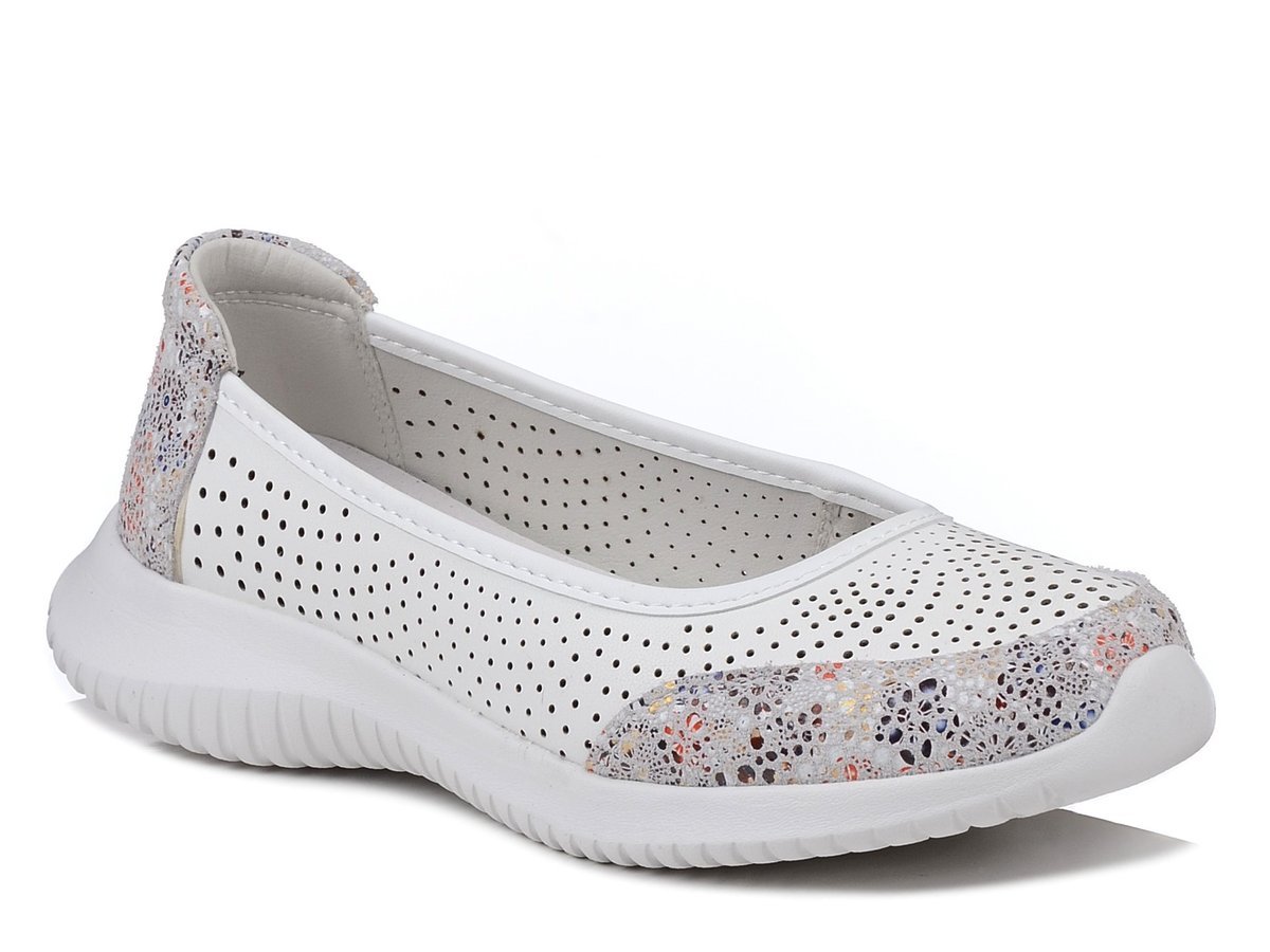 Baleriny damskie S.Barski LR61-7036 białe skórzane ażurowe lekkie-40