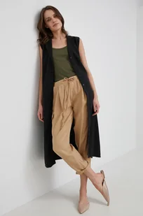 Pepe Jeans spodnie damskie kolor beżowy fason cargo high waist - Spodnie damskie - miniaturka - grafika 1