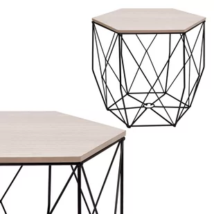 Stolik kawowy loft 40 cm kosz metalowy industrialny czarny, drewniany blat CT0020 - Kosze na śmieci - miniaturka - grafika 1