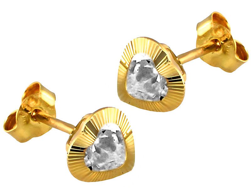 Złote serduszka kolczyki 585 diamencik cyrkonie