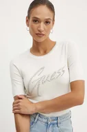 Koszulki sportowe damskie - Guess t-shirt damski kolor beżowy - miniaturka - grafika 1