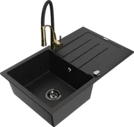 Zlewozmywaki z baterią - Mexen Bruno zlewozmywak granitowy 1-komorowy z ociekaczem i baterią kuchenną Aster, czarny - 6513-77-73450-57-B - miniaturka - grafika 1