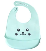 Śliniaki i fartuszki - Silikonowy śliniak z kieszonką dla dzieci – miętowy, uśmiechnięta buźka - miniaturka - grafika 1