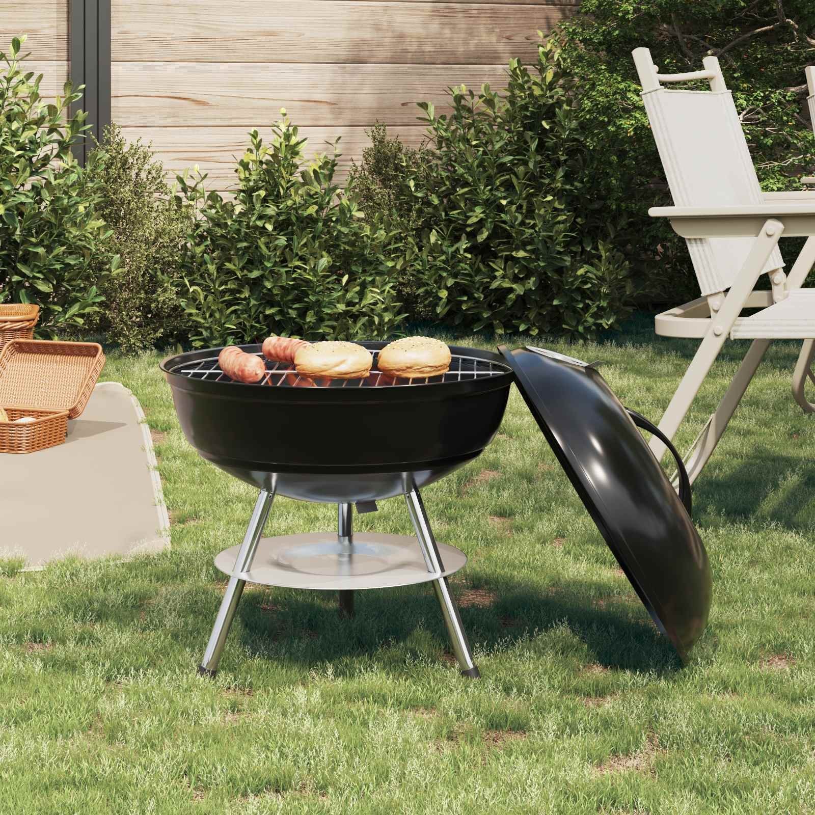 vidaXL Grill węglowy Czarny 36,5 x 36,5 x 40 cm 42030065