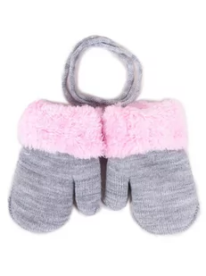 Rękawiczki Dziewczęce Podwójne Szare Z Futrzanym Mankietem 12 Cm Yoclub - Rękawiczki dla dzieci - miniaturka - grafika 1
