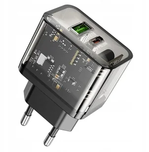 Ładowarka sieciowa do telefonu Hoco USB A + USB C QC3.0 PD 3A 20W N34 transparentna - Ładowarki do telefonów - miniaturka - grafika 1