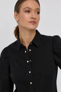 Koszule damskie - Morgan Koszula bawełniana damska kolor czarny slim z kołnierzykiem klasycznym - grafika 1