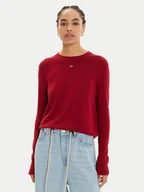 Swetry damskie - Tommy Jeans Sweter Essential DW0DW17254 Czerwony Regular Fit - miniaturka - grafika 1