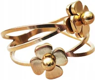 Pierścionki - Złoty Pierścionek z Kwiatami Kwiaty Elegancki Modny Stylowy Stal Szlachetna - miniaturka - grafika 1