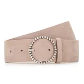 Paski - Damski pasek ze skóry welurowej z klamrą na obręczy - miniaturka - grafika 1