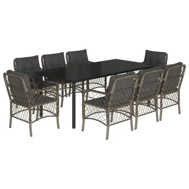 Zestaw Mebli Ogrodowych Rattan PE Czarny Stół 200x100x74 cm, 8 Krzeseł S