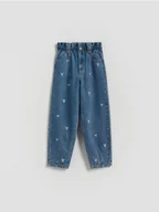 Spodnie i spodenki dla dziewczynek - Reserved - Jeansy paperbag z haftem - niebieski - miniaturka - grafika 1