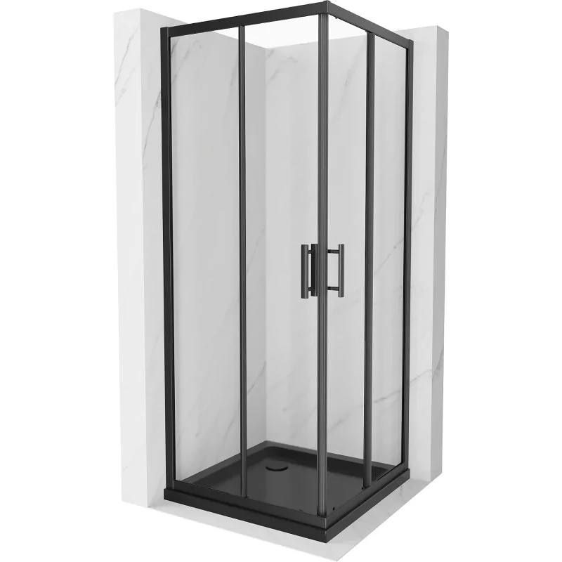 Mexen Rio kabina prysznicowa kwadratowa 70x70 cm, transparent, czarna + brodzik Flat, czarny