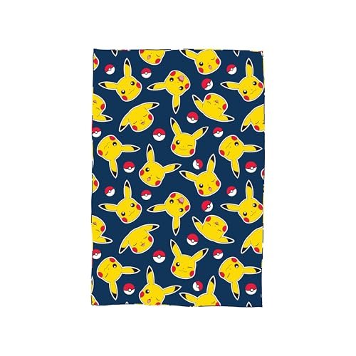Character World Pokemon Koc polarowy, super miękki, ciepły, wzór pikachu i Pokeball, idealny do domu, sypialni, noclegu i na kemping, rozmiar 100 x 150 cm, niebieski