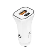 Ładowarki samochodowe - Ładowarka samochodowa z dwoma portami USB 3.0 i USB-C Power Delivery, biała - miniaturka - grafika 1