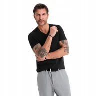 Koszulki męskie - Klasyczna męska bawełniana koszulka serek BASIC czarna OM-TSBS-0237 V1 XXL - miniaturka - grafika 1