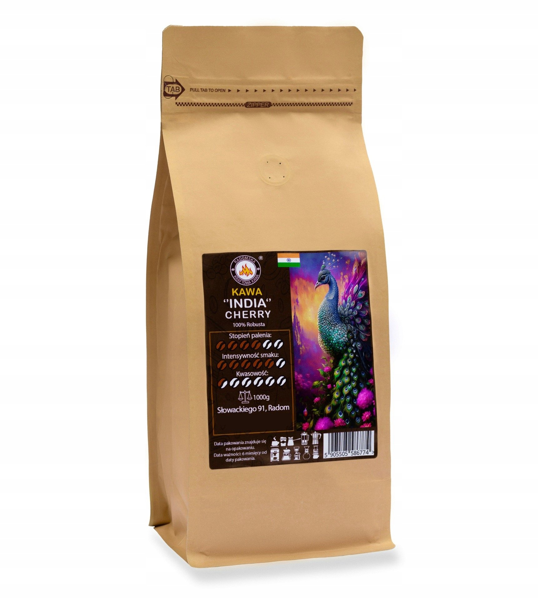 Kawa mielona India Cherry A 1kg Scr17 Robusta 100%