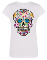 Koszulki i topy damskie - T-Shirt damski kolorowy nadruk CZASZKA r.S - miniaturka - grafika 1