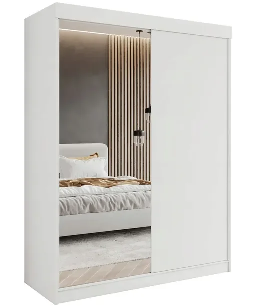 Szafa Przesuwna 2-drzwiowa 140 X 205 Cm - Biała - Lustro C - Garderoba