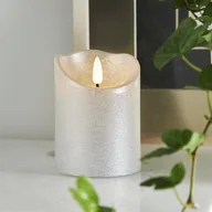 Świece - Świeca Led woskowa pieńkowa FLAMME RUSTIC srebrna 10cm - miniaturka - grafika 1