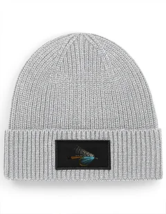 Czapka zimowa beanie wędkarska dla wędkarza na ryby na prezent "teal blue and silver" Szary - Czapki damskie - miniaturka - grafika 1