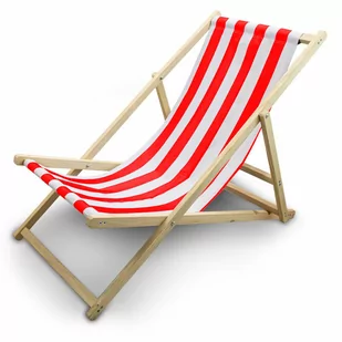 Biało-Czerwony Drewniany Składany Leżak Do Ogrodu Na Plażę Regulowany - Leżaki ogrodowe - miniaturka - grafika 1